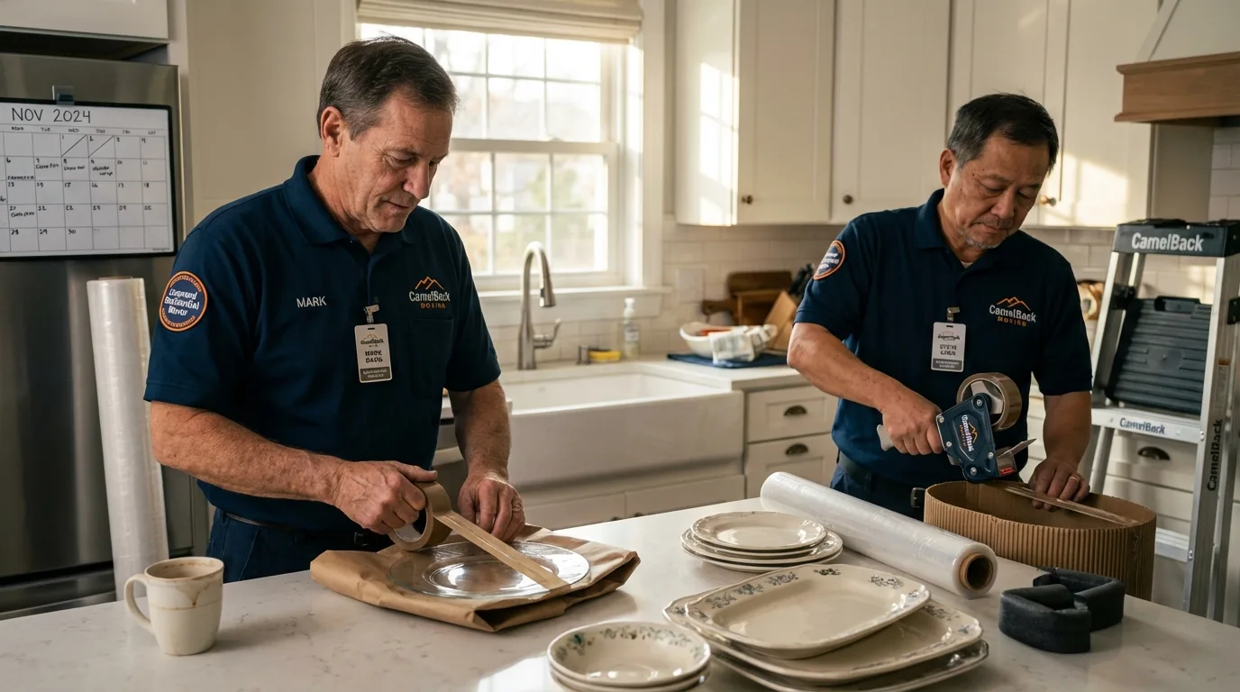 Professional crew packing kitchen dishware in Bristol, PA